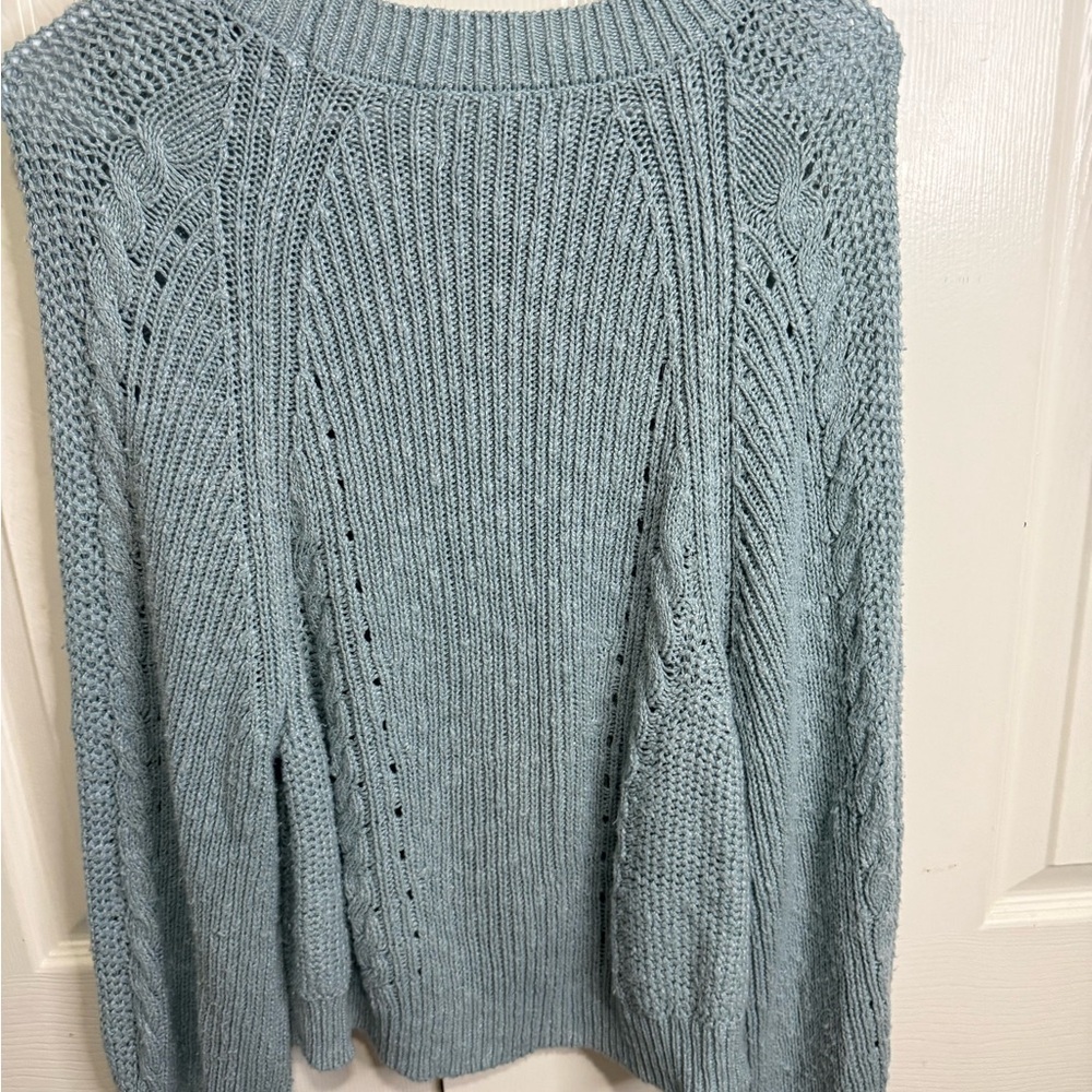 American Eagle Cable Knit Sweater Light Blue Cotton Blend Chunky Cozy Size L‎ - Picture 4 of 4
